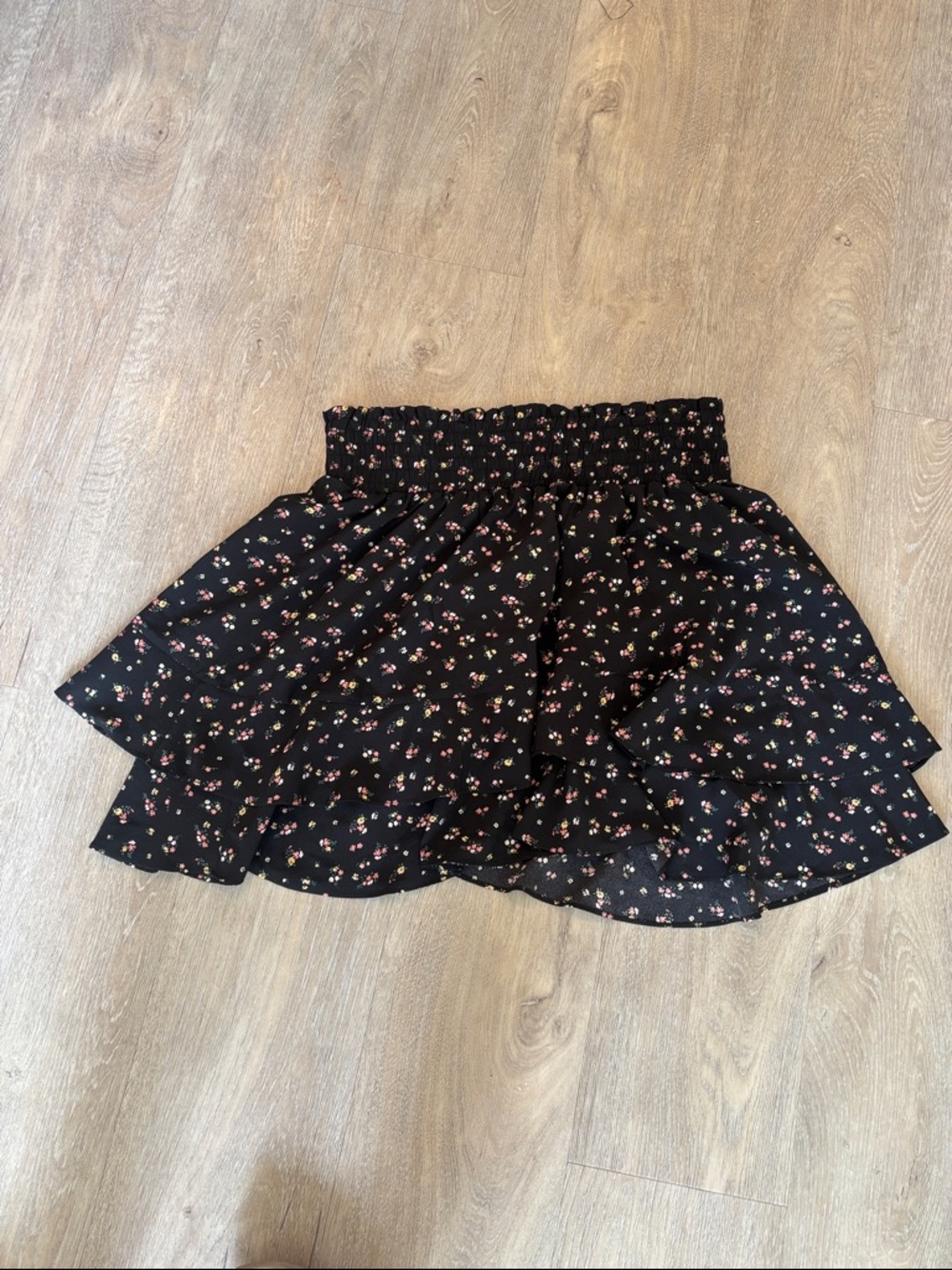 Socialite LG  Black Floral Tiered Smocked Waist Skirt - Women's
